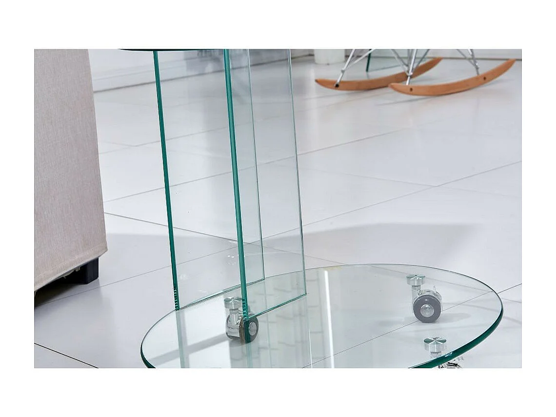 Tavolino ovale da salotto in vetro temperato con ruote Salice 54x45x53H