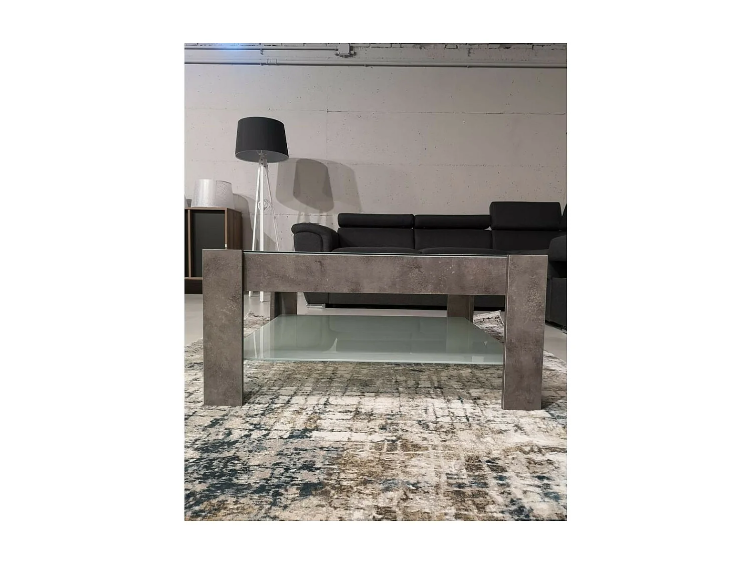 Tavolino da salotto con doppio ripiano in vetro Homy colore cemento