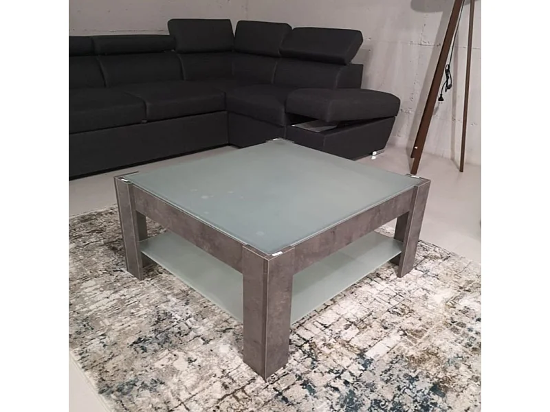 Tavolino da salotto con doppio ripiano in vetro Homy colore cemento