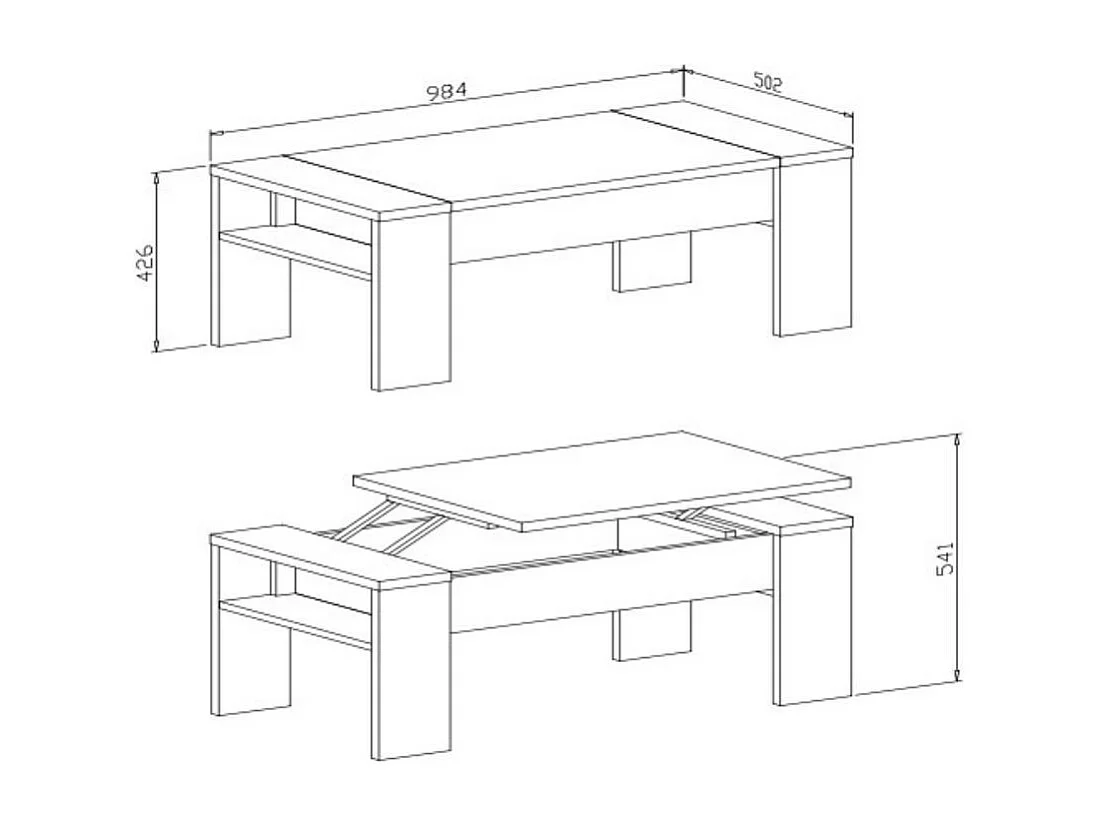 Tavolino contenitore Tinus con piano sollevabile colore cemento e bianco