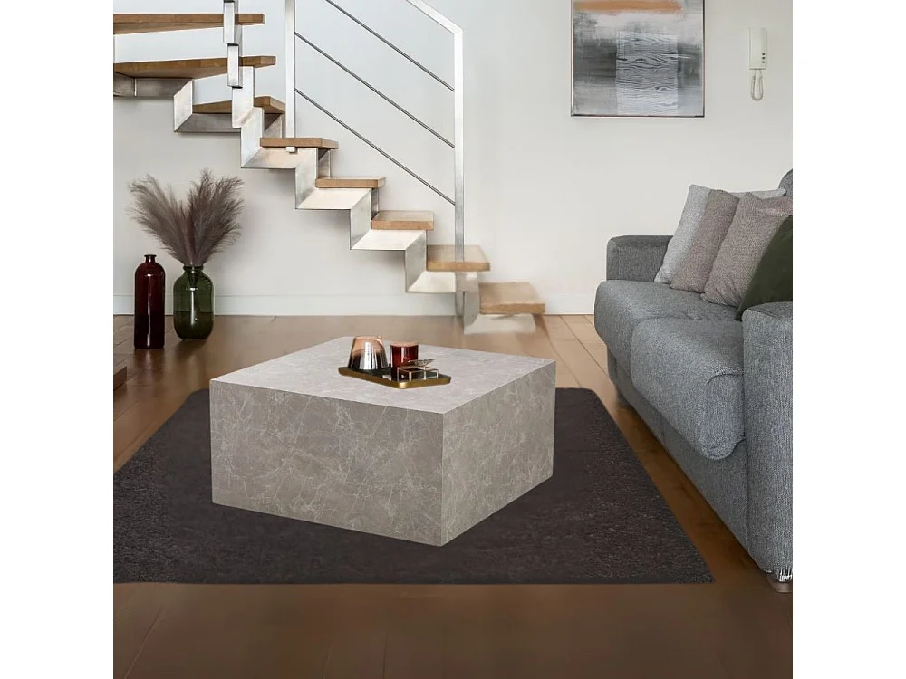 Tavolino quadrato da salotto effetto marmo beige Lola 80x80x40H