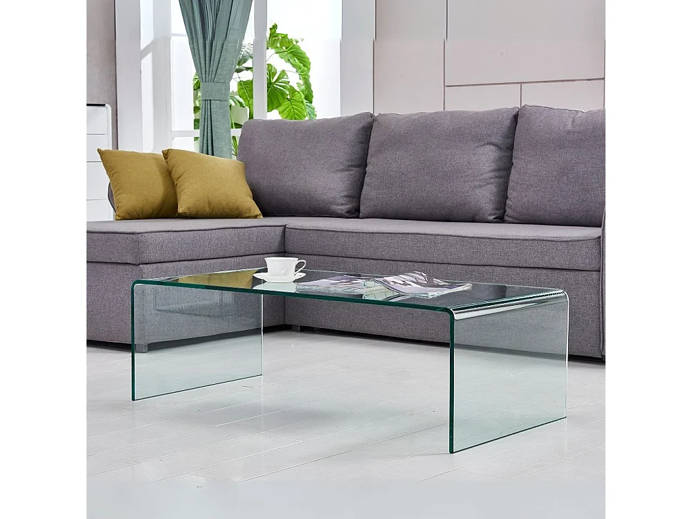 Tavolino da salotto rettangolare vetro curvato Cedro 110x55x35H