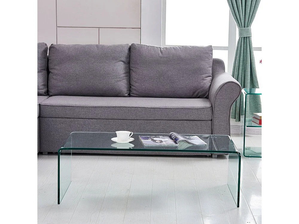 Tavolino da salotto rettangolare vetro curvato Cedro 110x55x35H
