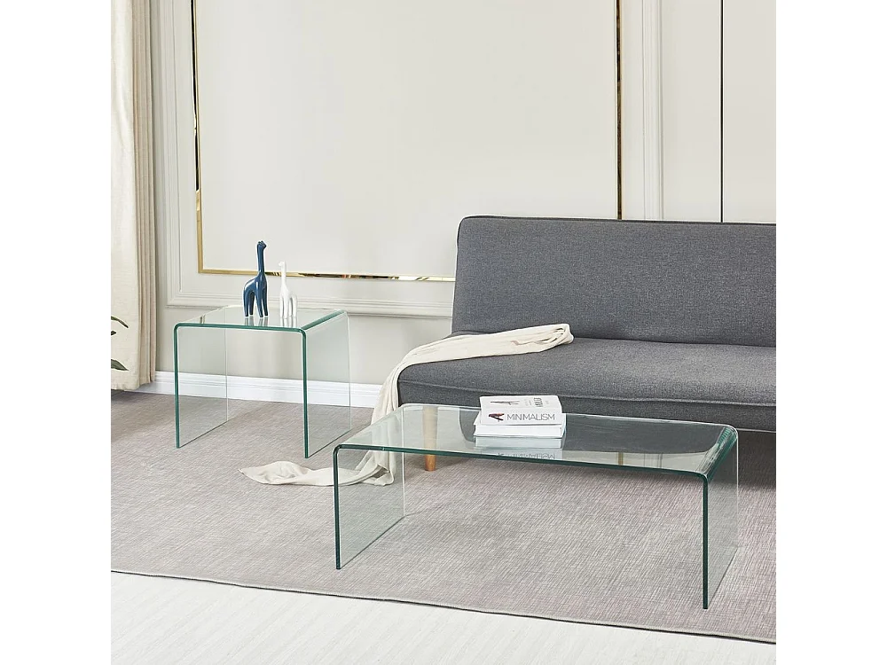 Tavolino da salotto rettangolare vetro curvato Cedro 110x55x35H