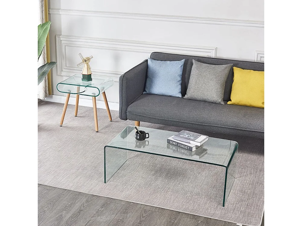 Tavolino da salotto rettangolare vetro curvato Cedro 110x55x35H