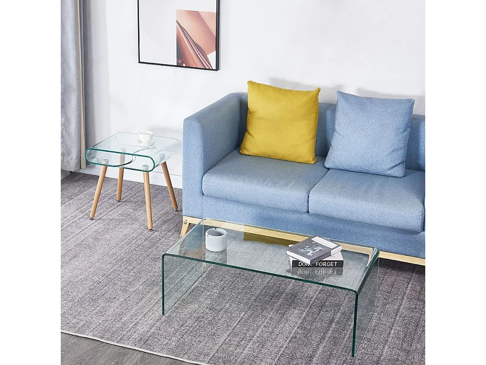 Tavolino da salotto rettangolare vetro curvato Cedro 110x55x35H