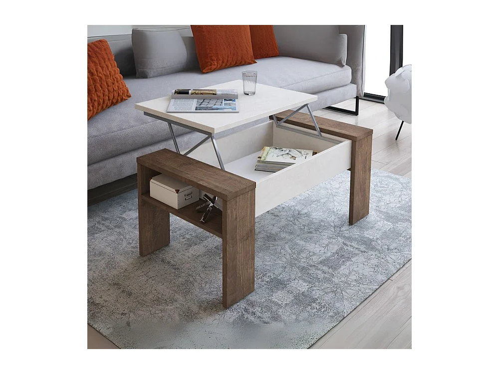 Tavolino contenitore Tinus con piano sollevabile colore noce eastwood e spatolato