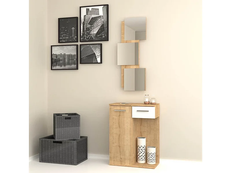 Mobile ingresso Lion con specchi anta e cassetto colore rovere bianco