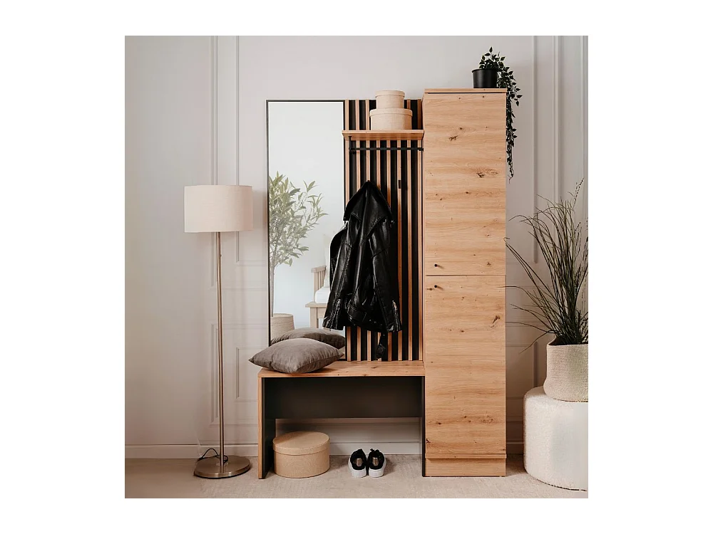 Vestiaire 2 portes avec miroir effet chêne et gris anthracite 122 cm - Flavia
