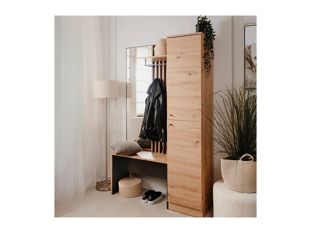 Vestiaire 2 portes avec miroir effet chêne et gris anthracite 122 cm - Flavia