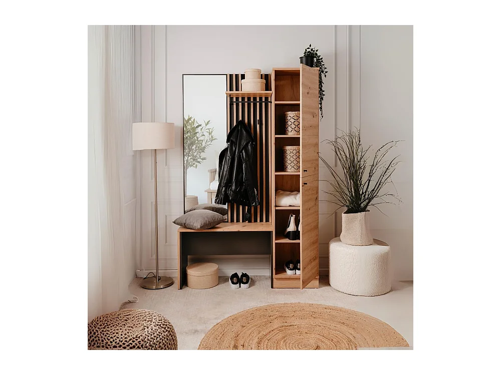 Vestiaire 2 portes avec miroir effet chêne et gris anthracite 122 cm - Flavia