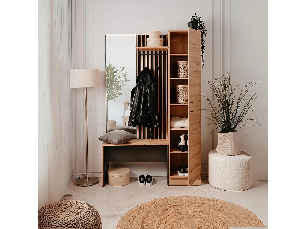 Mobile ingresso con frontale cannettato e specchio Medan42B colore quercia antracite 122x37x190H