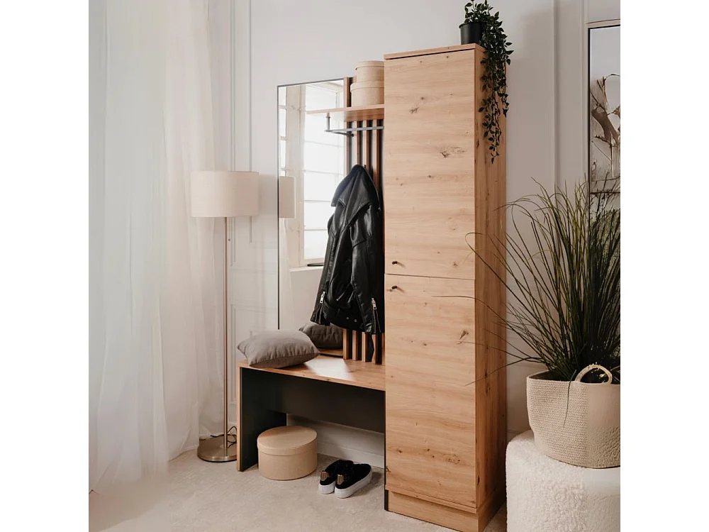 Mobile ingresso con frontale cannettato e specchio Medan42B colore quercia antracite 122x37x190H