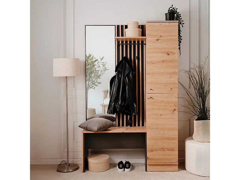 Mobile ingresso con frontale cannettato e specchio Medan42B colore quercia antracite 122x37x190H