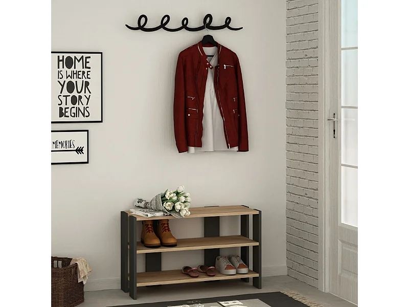 Ingresso scarpiera rovere antracite Tono con appendiabiti nero