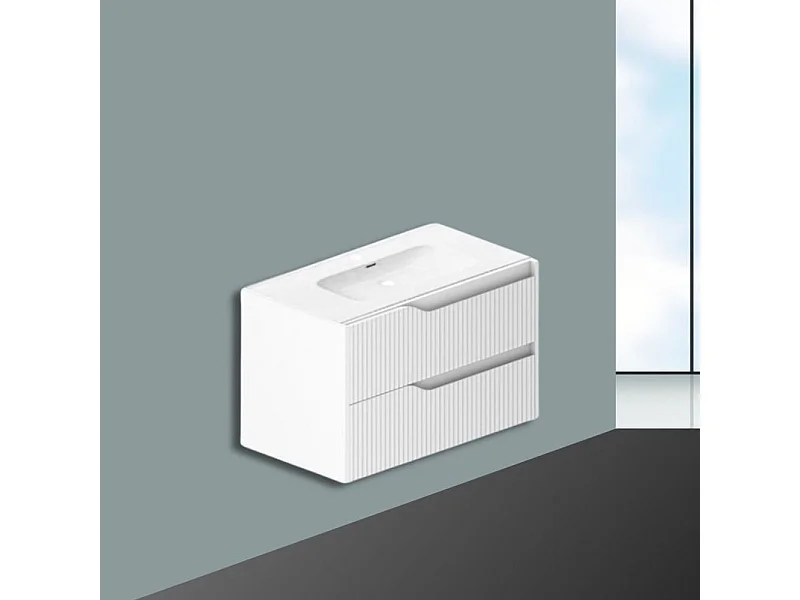 Mobile bagno sospeso Soho colore bianco opaco con cassetti effetto cannettato 80x45x50H