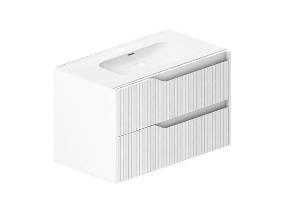 Mobile bagno sospeso Soho colore bianco opaco con cassetti effetto cannettato 80x45x50H