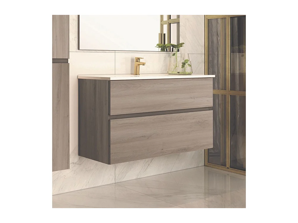 Mobile bagno sospeso rovere grigio Londres 2 cassetti 100x45x59H