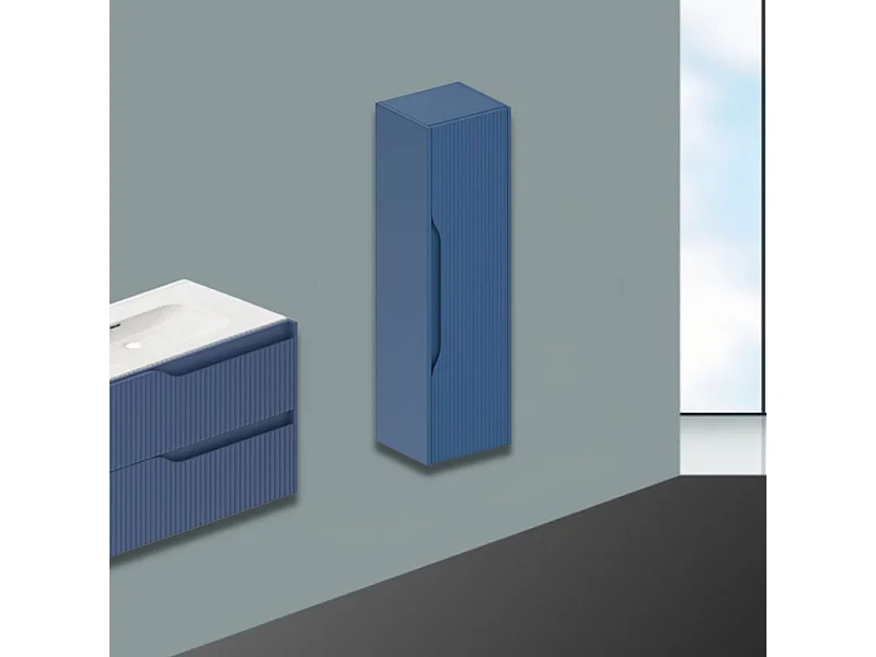 Colonna bagno sospesa Soho colore azzurro opaco effetto cannettato 35x30x120H