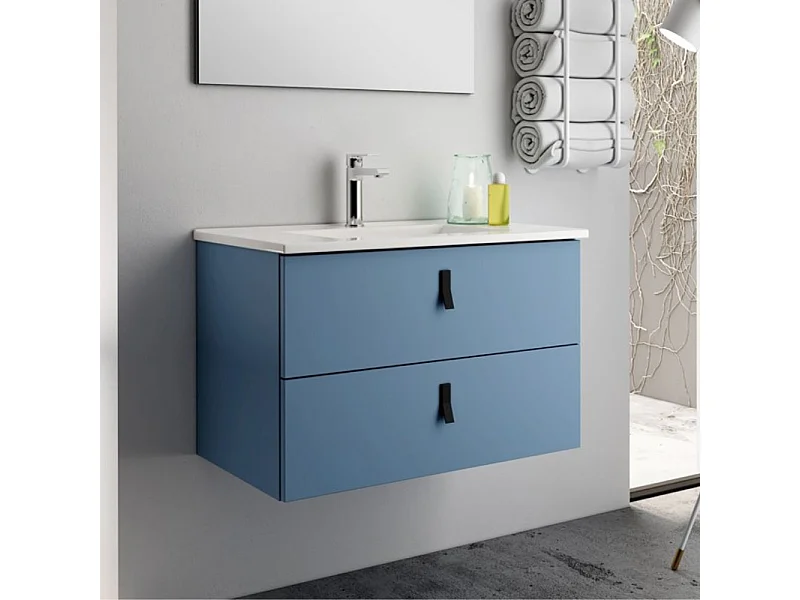 Mobile bagno sospeso colore blu 2 cassetti Invicta 60x45x48H