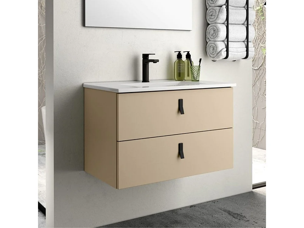 Mobile bagno sospeso colore cappuccino 2 cassetti Invicta 60x45x48H