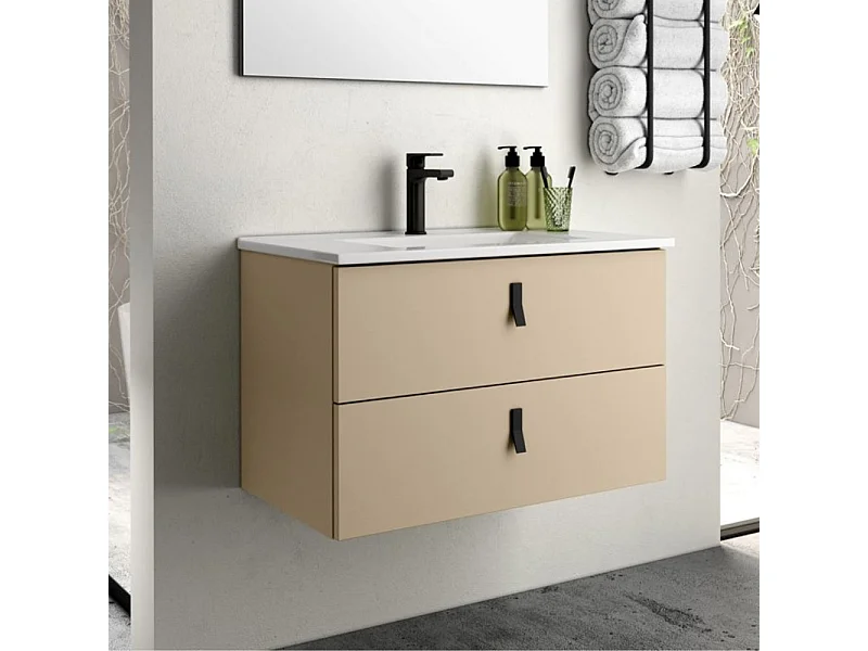 Mobile bagno sospeso colore cappuccino 2 cassetti Invicta 60x45x48H