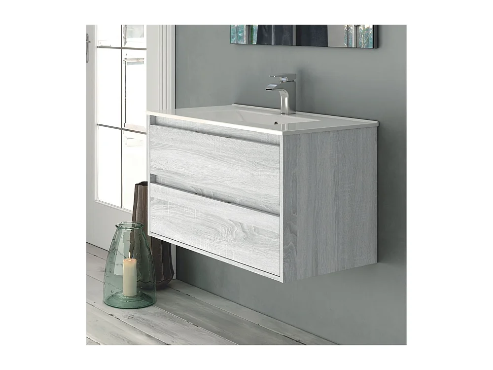 Mobile bagno sospeso Bolton colore rovere grigio ghiaccio 60x45x48H 2 cassetti: design moderno e funzionalità