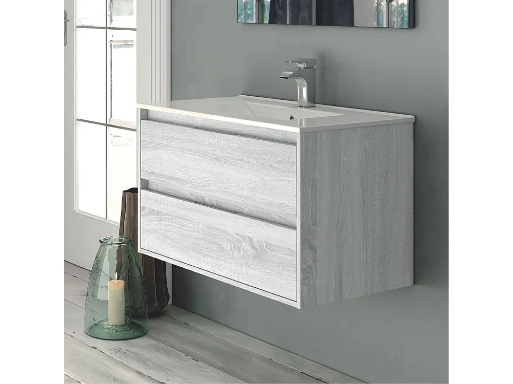 Mobile bagno sospeso Bolton colore rovere grigio ghiaccio 60x45x48H 2 cassetti: design moderno e funzionalità