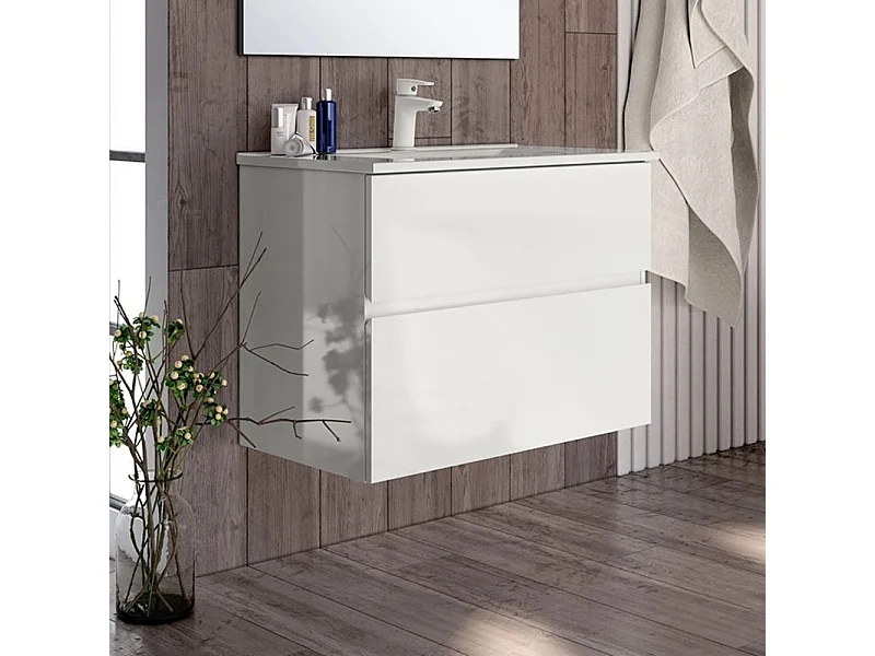 Mobile bagno sospeso bianco laccato Londres 2 cassetti 70x45x59H