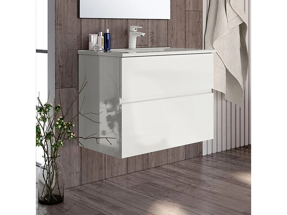 Mobile bagno sospeso bianco laccato Londres 2 cassetti 70x45x59H