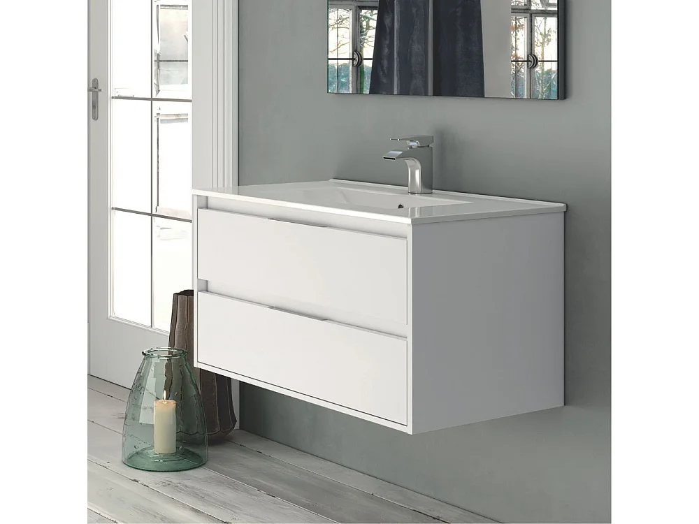 Mobile bagno sospeso Bolton colore bianco laccato lucido 80x45x48H 2 cassetti: design moderno e funzionalità
