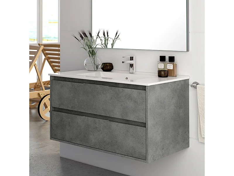 Mobile bagno sospeso Bolton colore cemento 80x45x48H 2 cassetti: design moderno e funzionalità