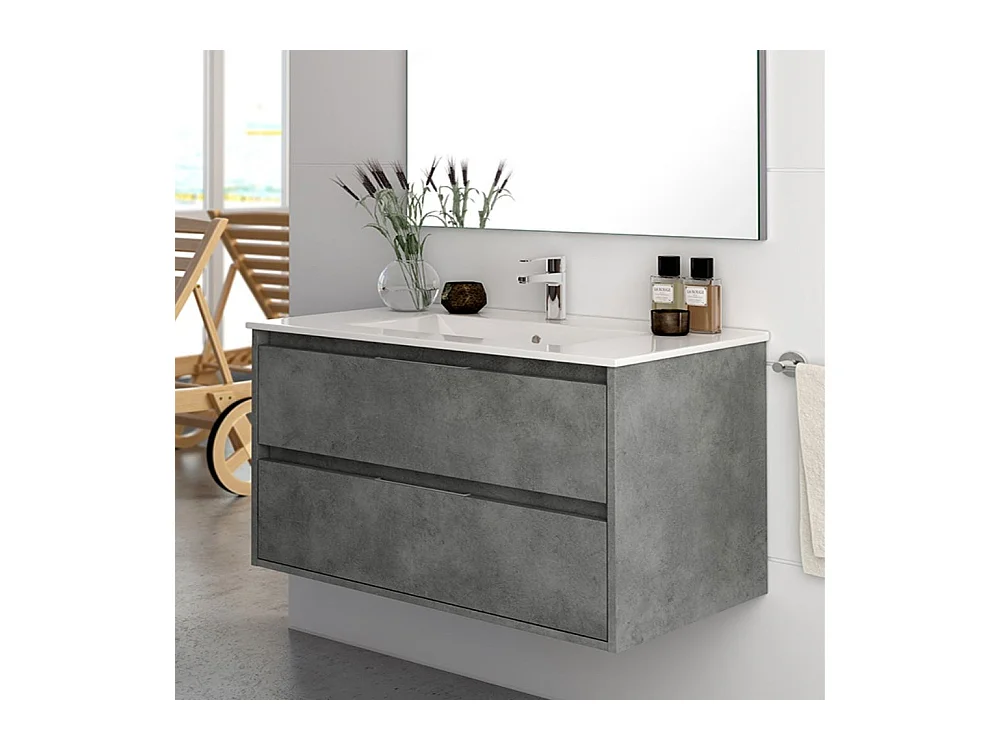 Mobile bagno sospeso Bolton colore cemento 80x45x48H 2 cassetti: design moderno e funzionalità