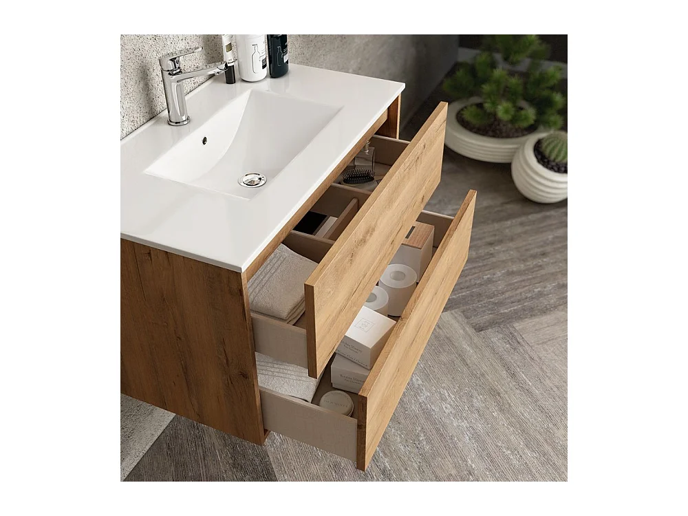 Mobile bagno sospeso colore rovere quercia Push: design e funzionalità 80x45x48H
