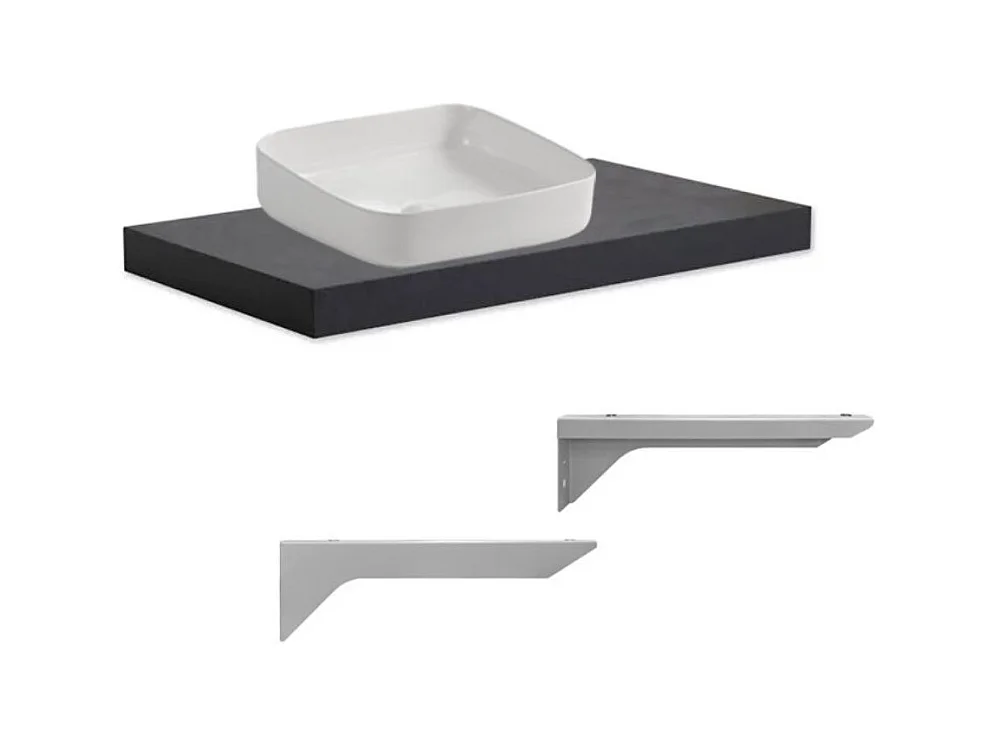 Mensolone da bagno antracite 80x48 con lavabo da appoggio bianco: minimalismo e funzionalità per un bagno moderno