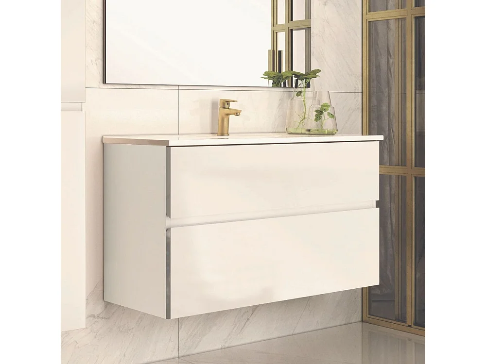 Mobile bagno sospeso bianco laccato Londres 2 cassetti 100x45x59H