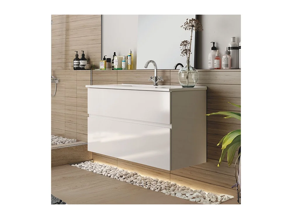 Mobile bagno sospeso bianco laccato Londres 2 cassetti 100x45x59H