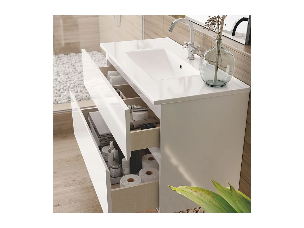 Mobile bagno sospeso bianco laccato Londres 2 cassetti 100x45x59H