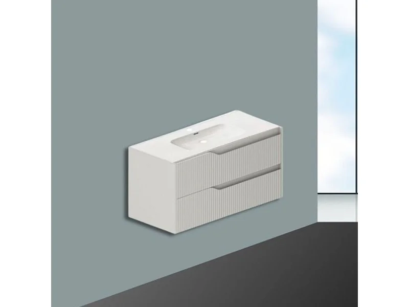 Mobile bagno sospeso Soho colore cashmere opaco con cassetti effetto cannettato 100x45x50H