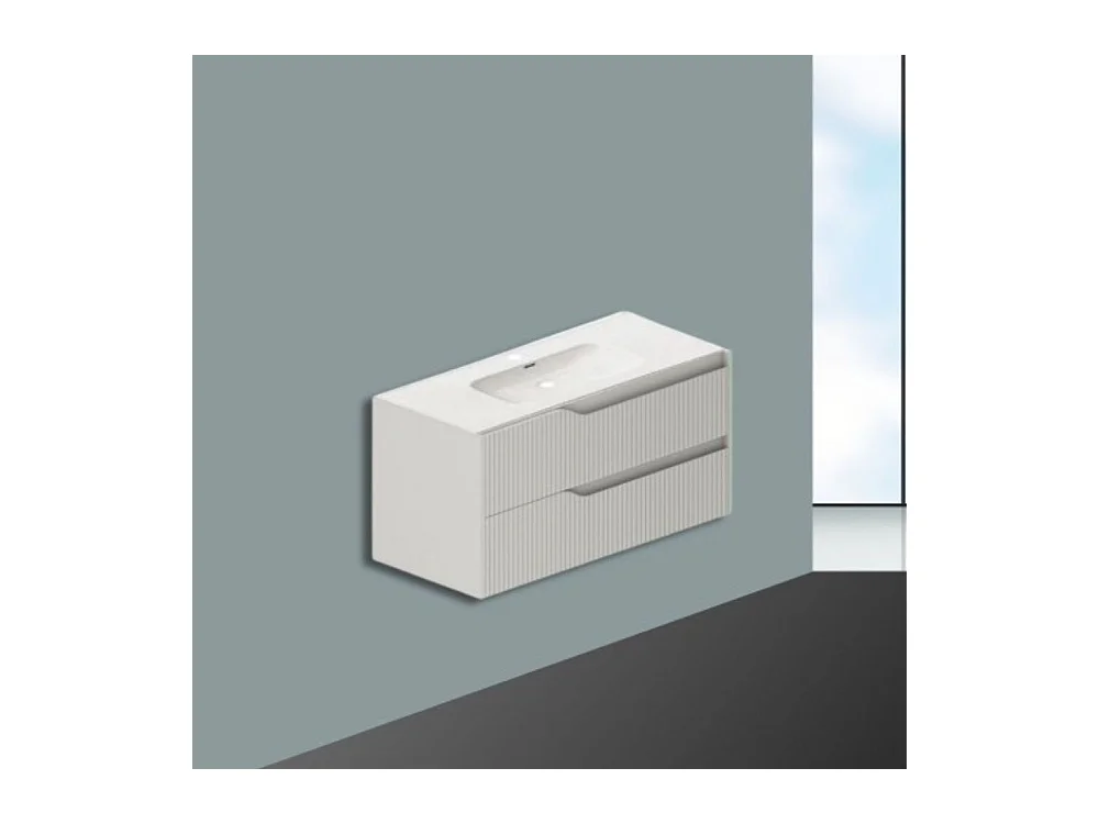 Mobile bagno sospeso Soho colore cashmere opaco con cassetti effetto cannettato 100x45x50H