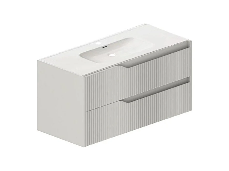 Mobile bagno sospeso Soho colore cashmere opaco con cassetti effetto cannettato 100x45x50H