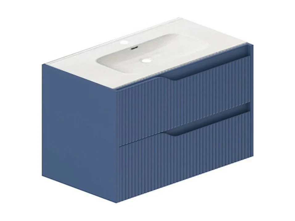 Mobile bagno sospeso Soho colore azzurro opaco con cassetti effetto cannettato 80x45x50H