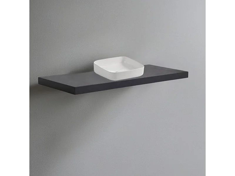 Mensolone da bagno antracite 120x47 con lavabo da appoggio bianco: minimalismo e funzionalità per un bagno moderno