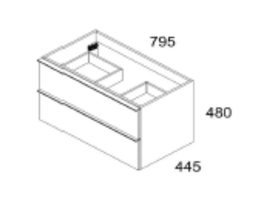 Mobile bagno sospeso rovere chiaro effetto cannettato Senda con 2 cassettoni 80x45.5x48H