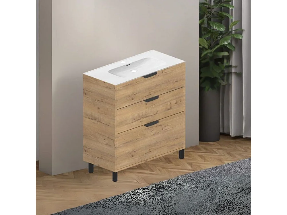Mobile bagno Triana rovere con 3 cassettoni e lavabo 80x38x85H