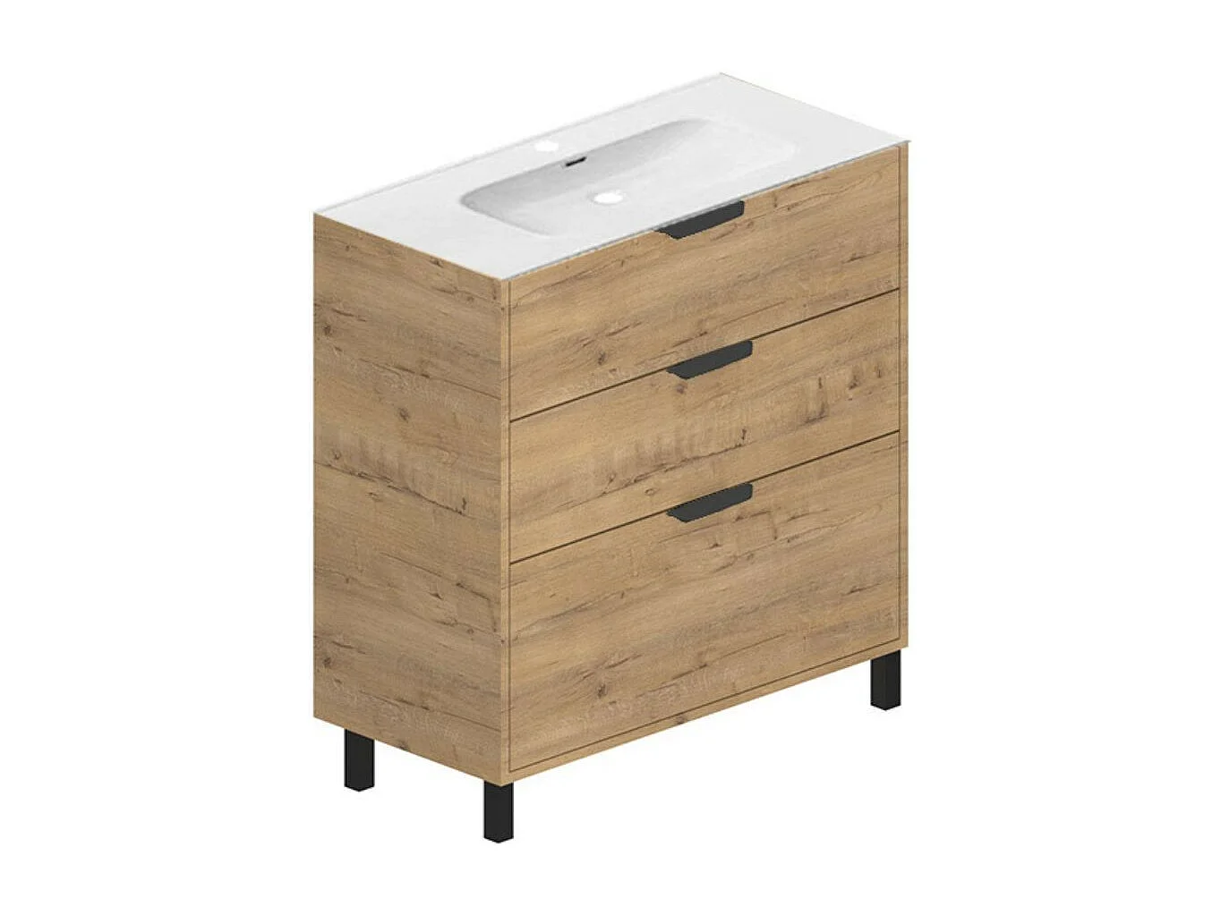 Mobile bagno Triana rovere con 3 cassettoni e lavabo 80x38x85H