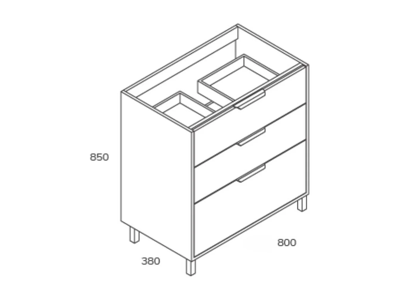 Mobile bagno Triana rovere con 3 cassettoni e lavabo 80x38x85H