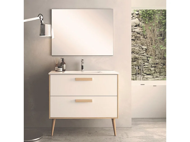 Mobile bagno Nordic: stile scandinavo rovere e bianco e funzionalità 80x45x80H