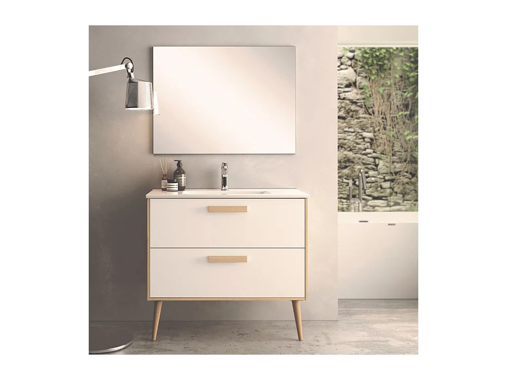 Mobile bagno Nordic: stile scandinavo rovere e bianco e funzionalità 80x45x80H