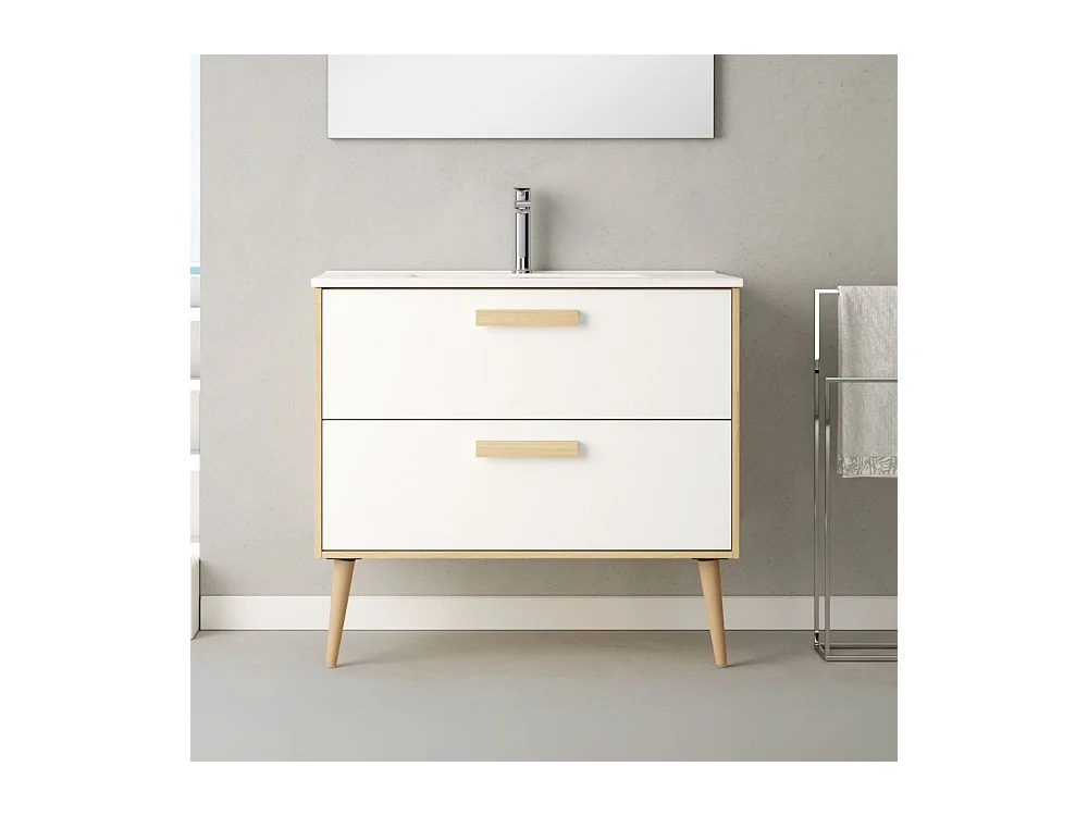 Mobile bagno Nordic: stile scandinavo rovere e bianco e funzionalità 80x45x80H